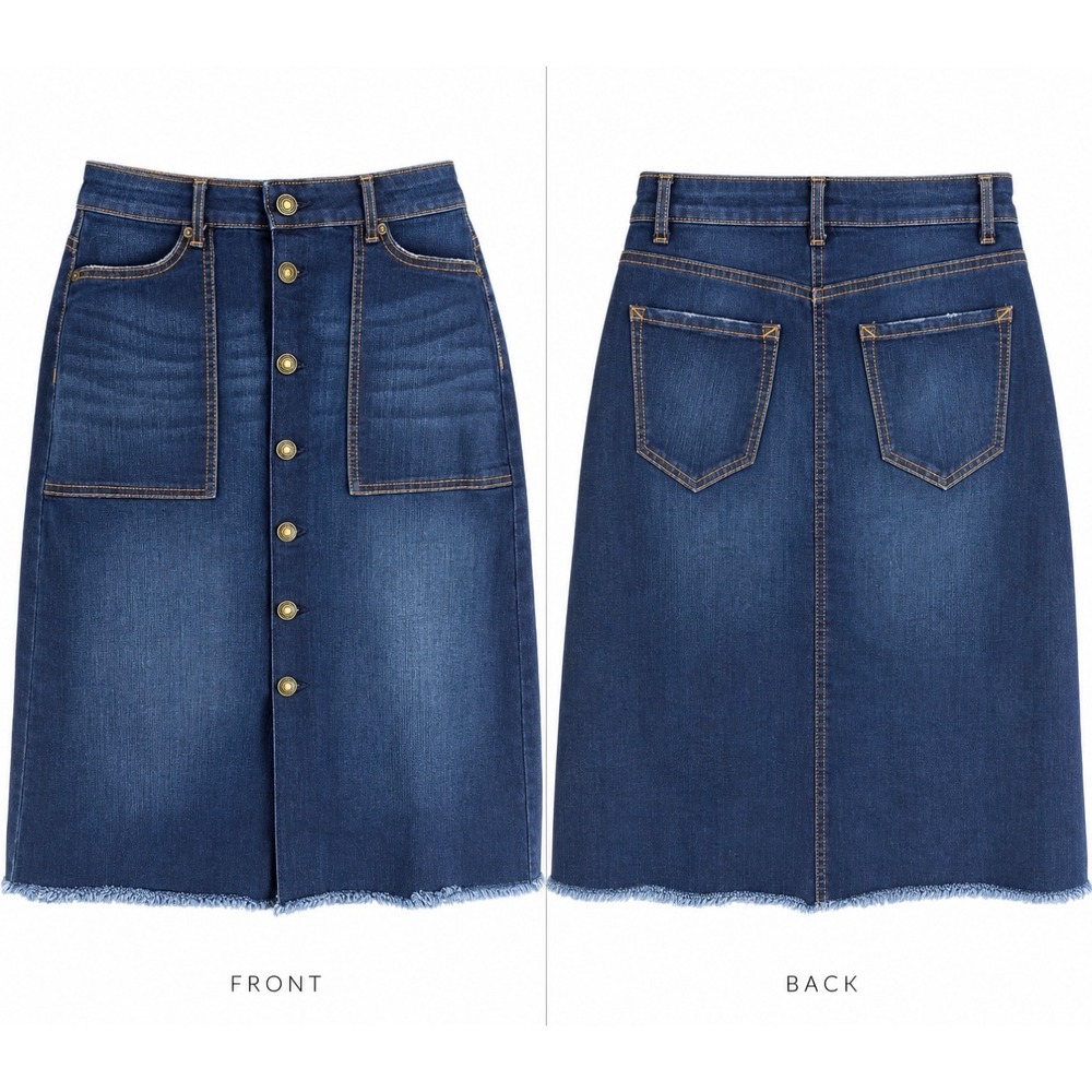 Scoop Women Dark Wash Button Front Denim Boot Skirt Raw Hem Size 6 30118105